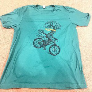 Ravinia Brewing Company T-shirt with unique Bike Riding Tree graphics Lg